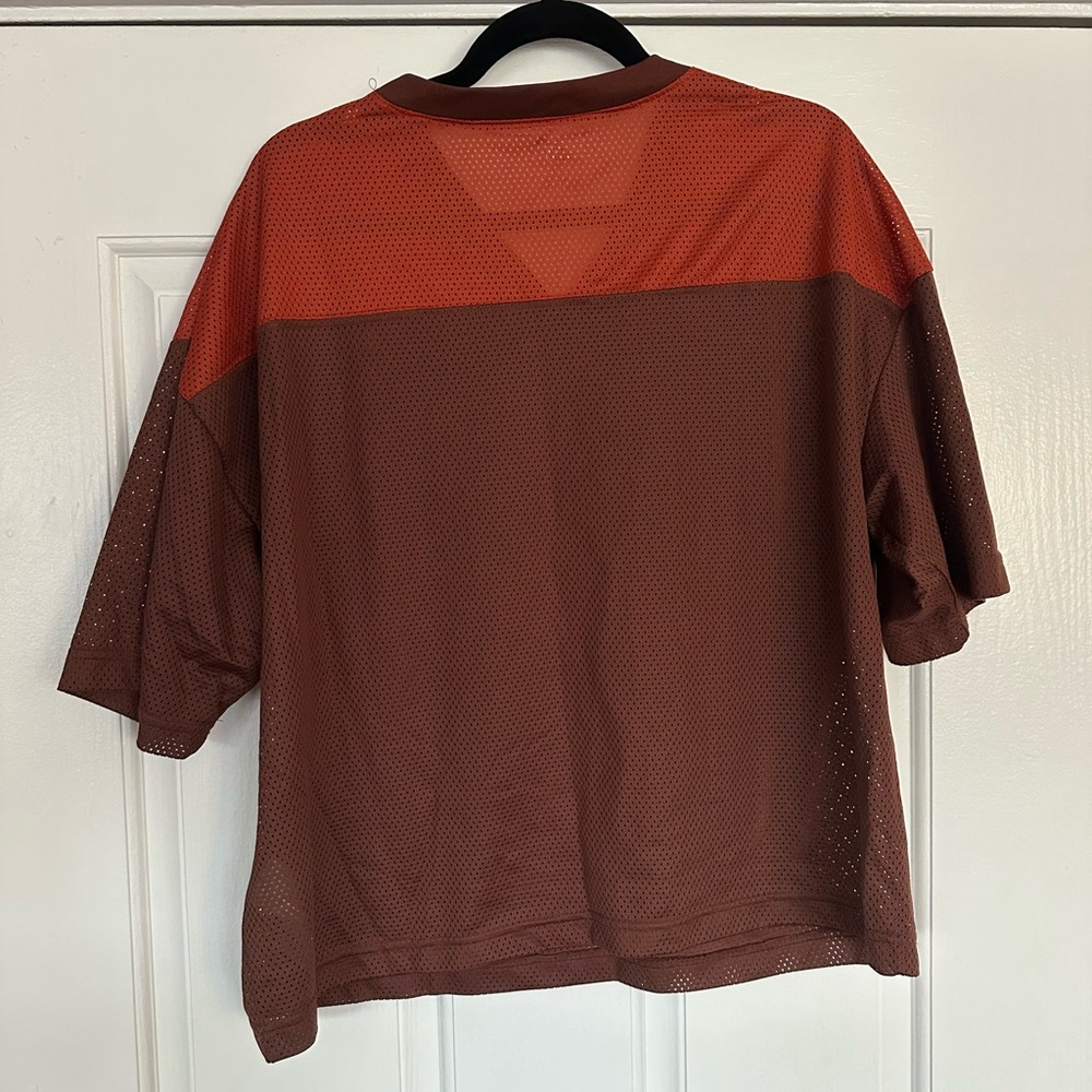 Urban Outfitters Brown and Orange Mesh Crop Jersey - Picture 2 of 3